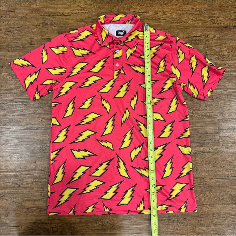 Waggle Red Thunder‎ Lightning Bolts Stretch Performance Golf Polo Shirt Men's M - Picture 5 of 6